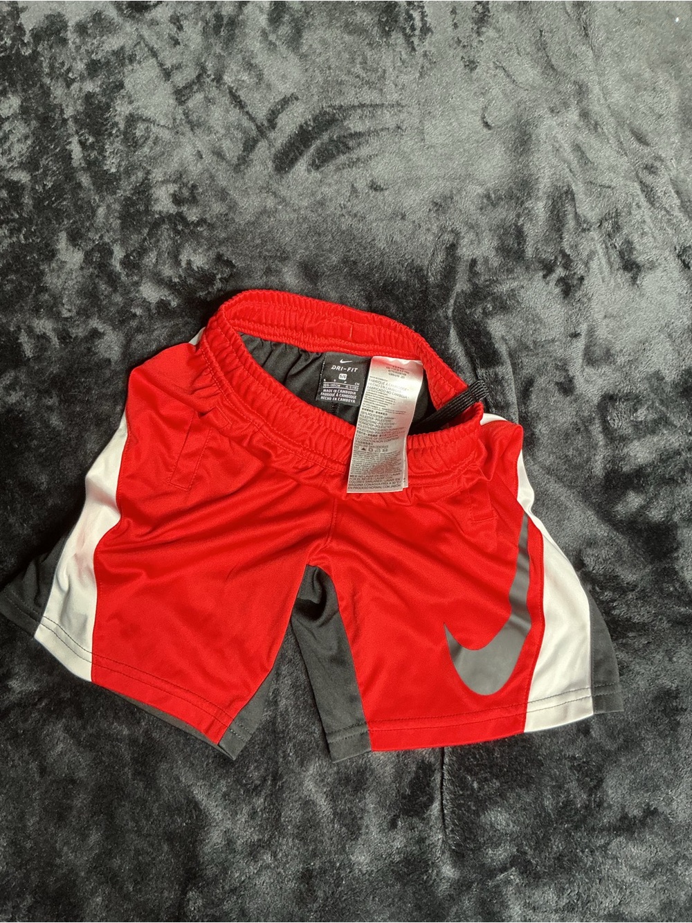 Nike Red Kids Athletic Shorts with White and Gray Panels